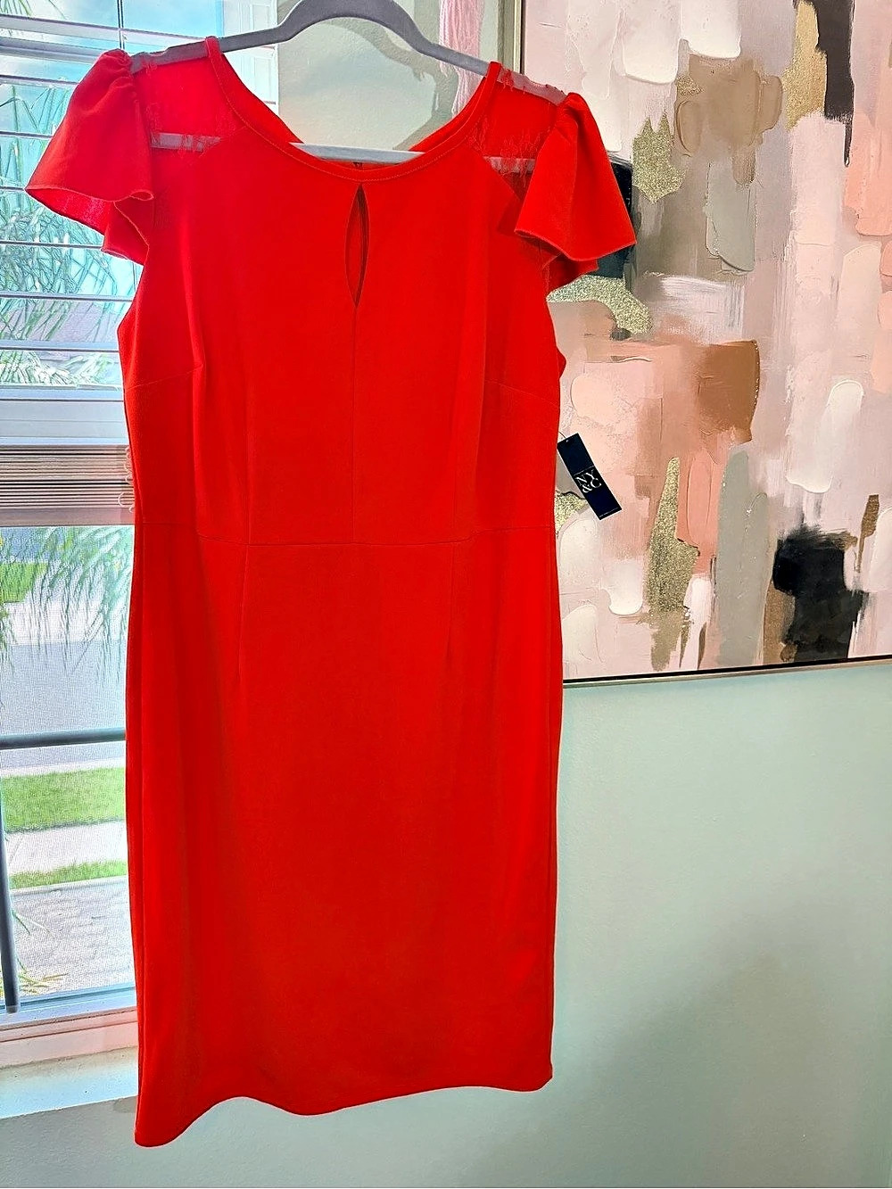 NY&C Flutter Sleeve Red Midi Dress Size Large NWT